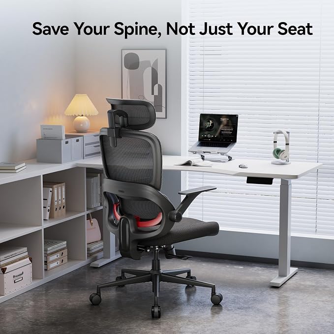 SIHOO B100 SE Office Chair, Soft Memory Foam Desk Chair with Adaptive Lumbar Support & 2D Flip-up Armrests, 135° tilt Computer Chair for Home Office, Black