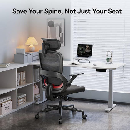SIHOO B100 SE Office Chair, Soft Memory Foam Desk Chair with Adaptive Lumbar Support & 2D Flip-up Armrests, 135° tilt Computer Chair for Home Office, Black