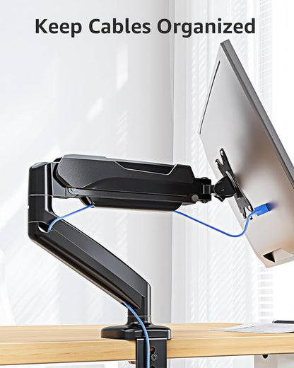 MOUNTUP Single Monitor Desk Mount Holds Screen up to 32 inch, Height Adjustable Monitor Arm, Full Motion Computer Monitors Stand with Clamp/Grommet Base, VESA Mounts Fit 4.4-17.6lbs Computer, Black