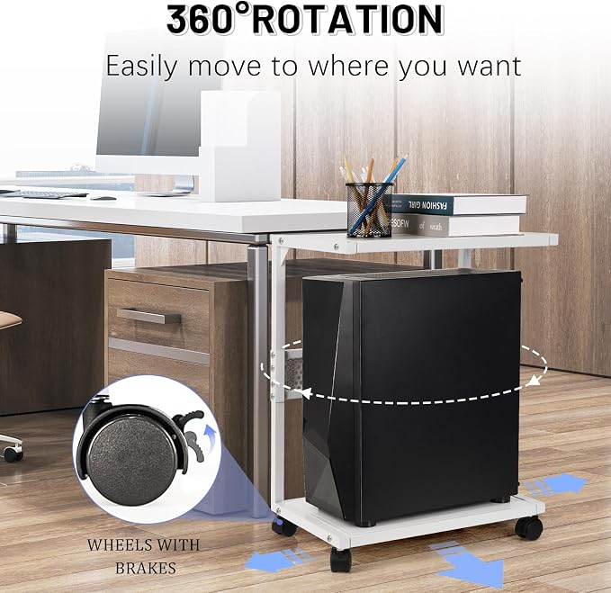 Bfttlity PC Stand Computer Tower Stand 2-Tier Metal CPU Holder with Locking Caster Wheels Suitable for Most PC (S, White)