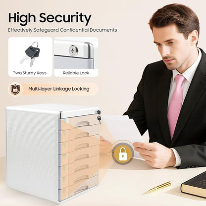 File Cabinet with Drawers Office Document Storage Box Filing Organzier Lockable Desktop Drawer Organizer for Papers Mail Notebooks Stationery (7-layer)