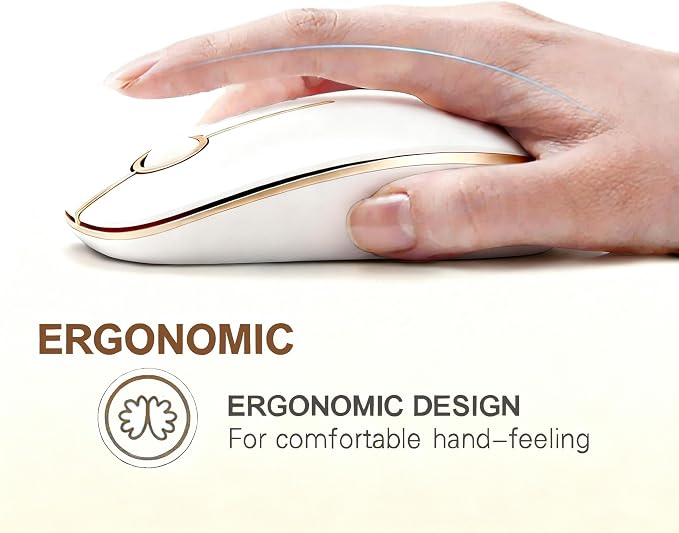 Unipows Wireless Mouse - 2.4G Slim Portable Computer Mouse with Nano Receiver, Less Noise Mobile Optical Mice for Notebook, PC, Laptop, Computer, Mac (White Gold)