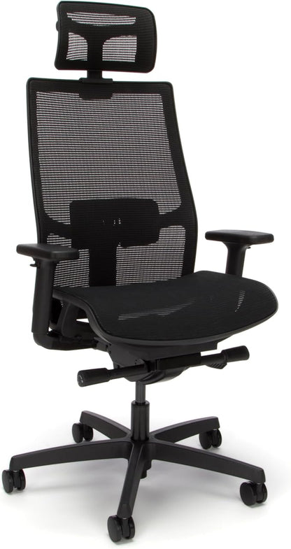 HON Ignition 2.0 Ergonomic Office Chair with Headrest, Mesh Desk Chair with Lumbar Support, Synchro‑Tilt Recline, Height and Width Adjustable Arms, Swivel Wheels, Black Frame, Black