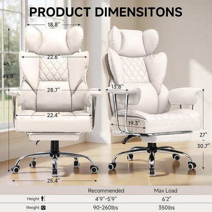 COMHOMA Big and Tall Office Chair, High Back Leather Gaming Chair with Footrest, Executive Ergonomic Office Chairs with Pocket Spring Lumbar Support and with Outward Fixed Soft Armrests