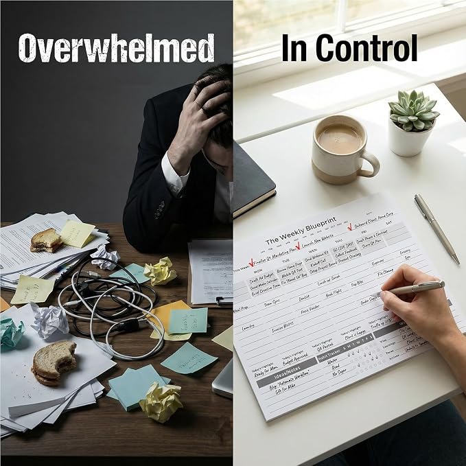Undated Weekly Planner Pad (8.5"x11") | Productivity Desk Notepad for Focus & Planning | 3-Goal Weekly System for Deep Work | ADHD-Friendly Minimal Layout | Habit Tracker & Weekly Review | 52 Tear-Off Sheets