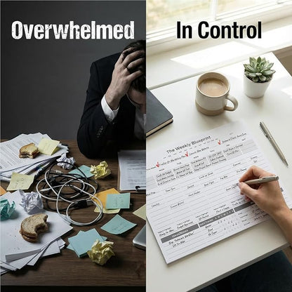 Undated Weekly Planner Pad (8.5"x11") | Productivity Desk Notepad for Focus & Planning | 3-Goal Weekly System for Deep Work | ADHD-Friendly Minimal Layout | Habit Tracker & Weekly Review | 52 Tear-Off Sheets