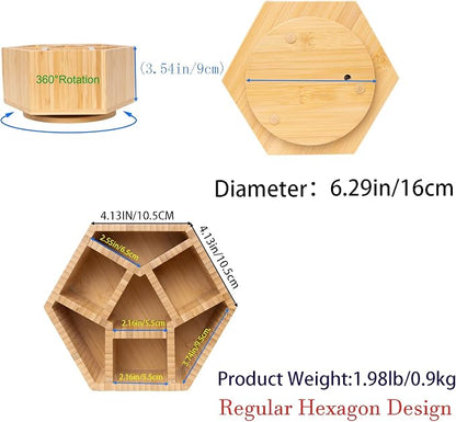 360° Rotating Bamboo Desk Organizer Hexagon Art Supply Holder Office Storage for Colored Pencils, Crayons, Paint Brushes, and Makeup Cosmetics