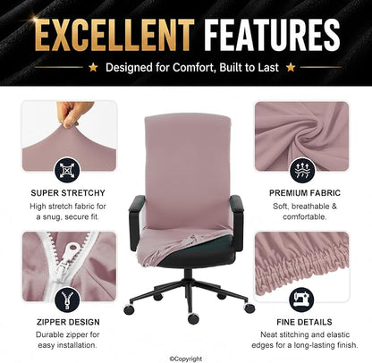 Elastic Computer Chair Cover with Durable Zipper - Protective Removable Washable Universal Office Desk Chair Seat Slip Cover - Stretchy Soft Anti-dust Desk Chair Seat Protector for Dogs, Cats, Pets
