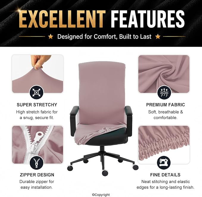 DIVA EN CAMINO DEC Universal Office Chair Cover with Durable Zipper, Soft Stretch Slipcover for High Back Chair