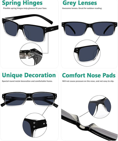 Eyekepper Vintage Reading Sunglasses for Men - 5 Pack Grey Tinted Lens Readers +4.00