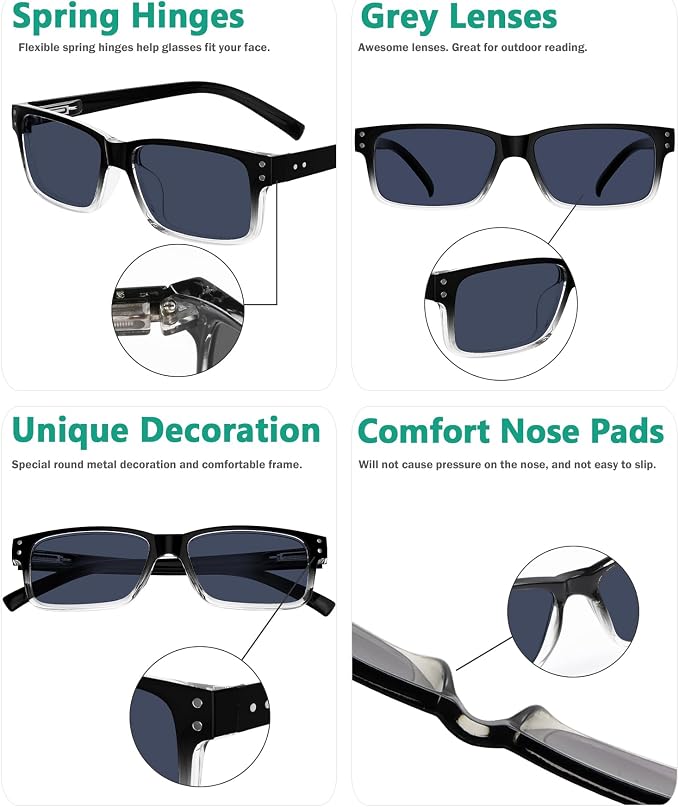 Eyekepper Vintage Reading Sunglasses for Men - 5 Pack Grey Tinted Lens Readers +1.75