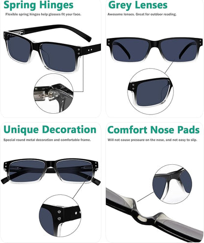 Eyekepper Vintage Reading Sunglasses for Men - 5 Pack Grey Tinted Lens Readers +1.75