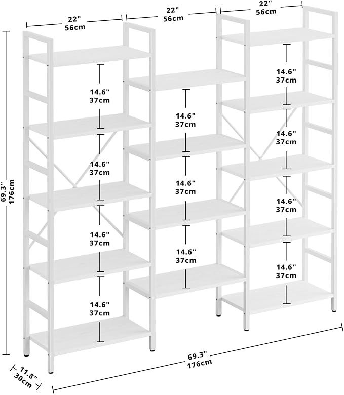 IRONCK Bookcases and Bookshelves Triple Wide 5 Tiers Industrial Bookshelf, Large Etagere Bookshelf Open Display Shelves with Metal Frame for Living Room Bedroom Home Office
