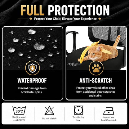 DIVA EN CAMINO DEC Water-Resistant Stretchable Desk Office Chair Seat Cushion Covers - Universal Spandex Computer Chair Slipcover - Removable Washable Cushion Protectors for Dogs, Cats, Black