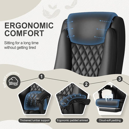 Homall Executive Home Office Chair with Lumbar Support,400lbs Adjustable Ergonomic High Back Office Chair Reclining Managerial Chair for Home Office (Black)
