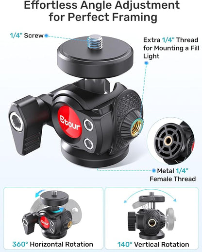 Webcam Tripod Stand for Desk, Newly Upgraded Small Base & 360° Ballhead & Height Adjustable, Ideal for Logitech Webcam C922 C930e C920 C615 C960 BRIO 4K NexiGo N60, Phone Holder with 1/4" Thread