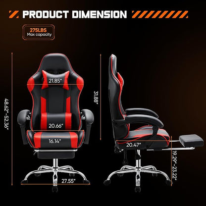 Sweetcrispy Computer Gaming Chair: Ergonomic High Back PU Leather Video Game Chair with Adjustable Headrest & Lumbar Support, Footrest, Racing for Office and Home, Red