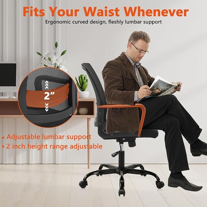 CLATINA Ergonomic Rolling Mesh Desk Chair with Executive Lumbar Support and Adjustable Swivel Design for Home Office Computer Black 10 Pack