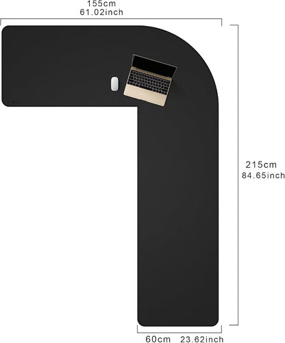 Mydours 61" x 85" x 24" L Shaped Desk Pad (Black), Extra Large Dual-Sided PU Leather Corner Desk Mat Protector for Home Office Computer Gaming