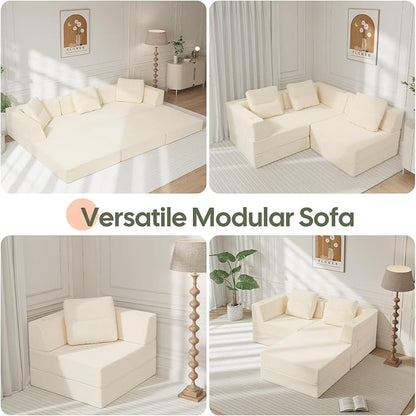 COMAX Futon Sofa Bed 3 Seater, 106" Convertible Sofa Bed Couches for Living Room, 4 in 1 Folding Boneless Sleeper Corduroy Couch Foam in a Box, Comfy Foldable Lounge Fold Out Floor Mattress, Beige