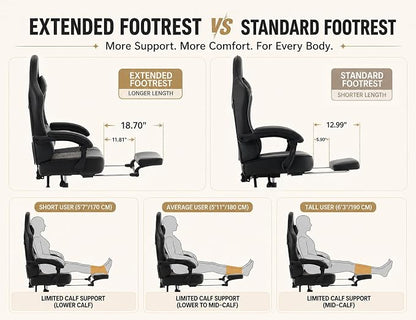Office Desk Computer Gaming Chair for Adults, Ergonomic High Back Gamer Chair with Massage and Pocket Spring Cushion, Swivel Comfy Video Game Chairs with Footrest and Lumbar Support (Pro Black)