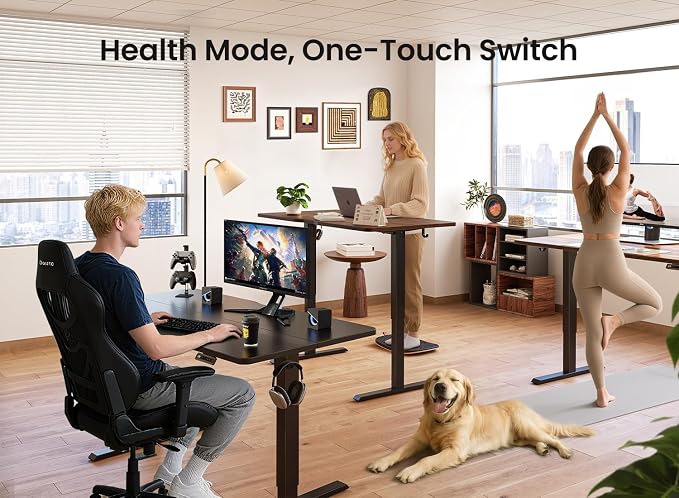 BANTI 48 × 24 Inches Standing Desk, Ergonomic, Electric Height Adjustable, Sit and Stand Up, Computer Office Desk with Splice Board, Black Frame/Black Top