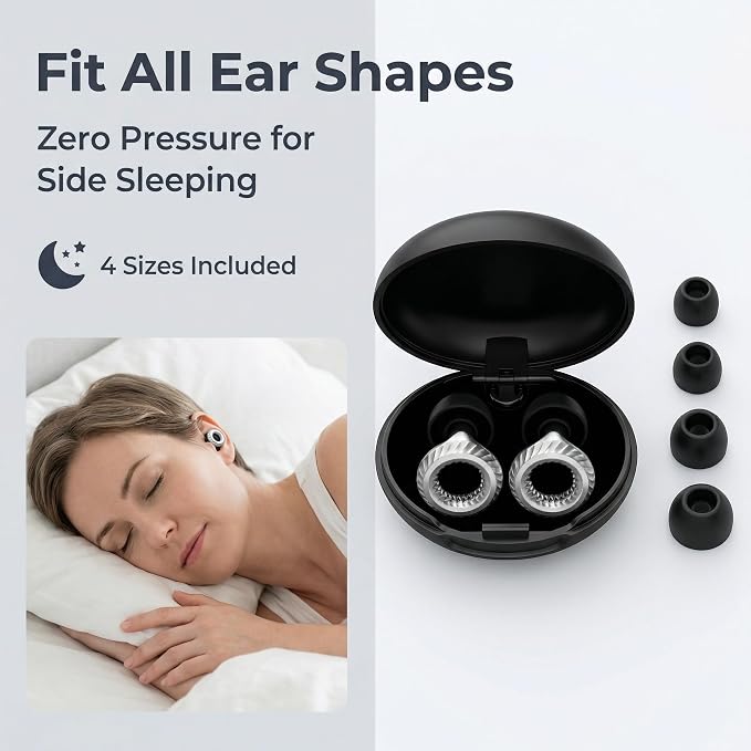 Ear Plugs for Noise Reduction – Reusable Silicone Earplugs with Filter Technology for Sleeping, Travel, Focus, Concerts & Motorcycling Ear Plug +8Tip (Round Silvery)