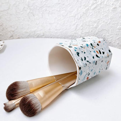 Pen Holder, Makeup Brush Holder Ceramic Gold Nordic Terrazzo Marble Pattern Pencil Cup for Girls Kids Women Durable Desk Organizer Storage Gift for Office, Classroom, Home Modern Light Blue