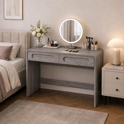 Writing Desk with 2 Drawers, Home Office Computer Desk for Small Spaces | Grey Study Desk for Bedroom, Compact Workstation Table, Vanity Desk for Apartment and Dorm Room