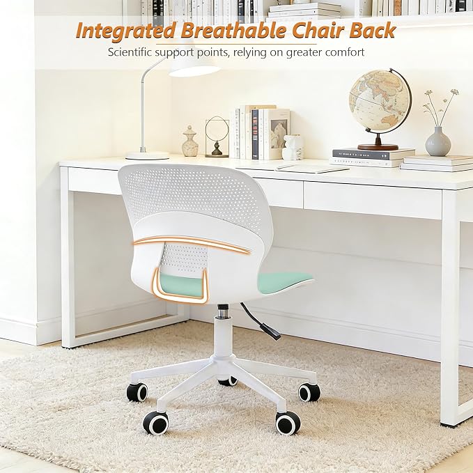 Home Office Chair, Armless Mid-Back Computer Desk Chair with Breathable Backrest and Padded Cushion, Height Adjustable Swivel Ergonomic Task Chair for Home, Work, Study