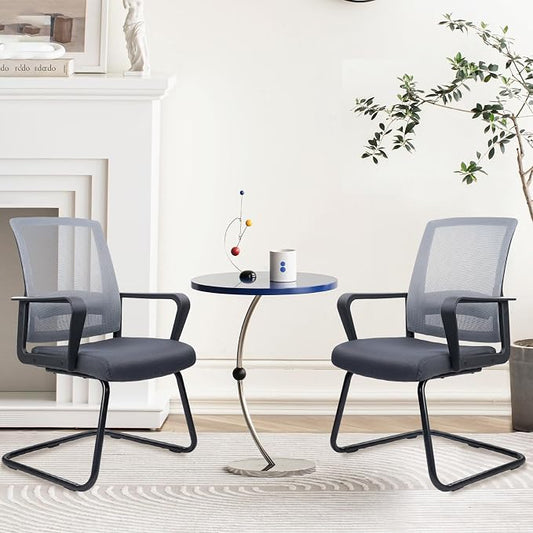 CLATINA Office Guest Chair with Lumbar Support and Mid Back Mesh Space Air Grid Series for Reception Conference Room Gray 2 Pack