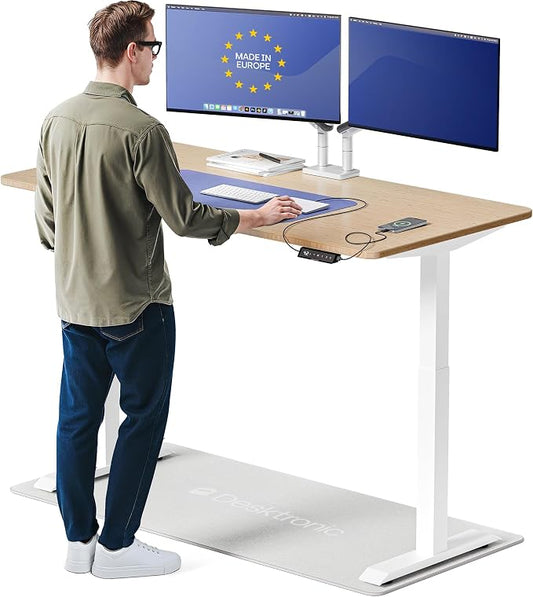 Desktronic HomeOne Standing Desk 60x30 — Ergonomic Sit Stand Home Office Desk, Made in Europe, Electric Dual Motor Height Adjustable, USB & USB-C Charging, Wobble-Free, Touchscreen, 3 Memory Presets