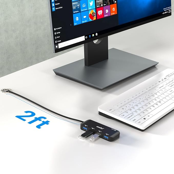 USB 3.0 Hub 4-Port with 2ft Cable — High-Speed 5Gbps Data Expander for Laptop & PC, Ultra-Slim Portable USB Splitter Compatible with Windows/macOS/Linux