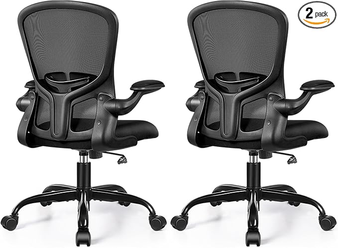 FelixKing Office Desk Chairs, Ergonomic PC Desk Chair with Wheels, Adjustable Lumbar Support and Height, Swivel Computer Chair with Flip-up Armrests, Ergo Mesh Backrest for Working (Black, Pack of 10)