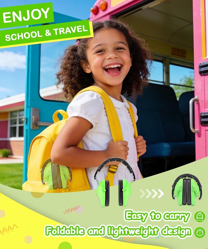 ZOHAN 032 Kids Noise Cancelling Headphones - 25dB NRR Kids Ear Protection, Hearing Protection Safety Ear Muffs for School Monster Truck Fireworks Traveling Studying Concerts Autism - Green