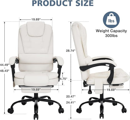 HOFFREE Massage Office Chair with Foot Rest 7 Points Vibration Ergonomic Executive Desk Chair Leather Computer Office Chair Beige