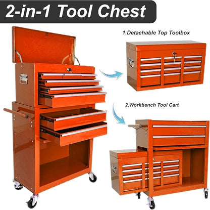 RYH 8 Drawers Rolling Tool Chest & Tool Box on Wheels | Heavy Duty Metal Cart with Ball Bearing Drawers | Fits US General Tool Box for Garage Storage(Orange, 8 Drawers /43.1" H × 24.2" W)