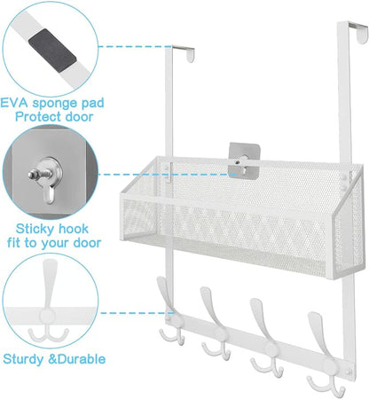 Kaiferty Over The Door Hooks Organizer, Coat Rack Over The Door Storage Hanger Towel Rack, Back of Door Storage Organizer for Bathroom,Bedroom,Kitchen,Office (White, 2-Tier)
