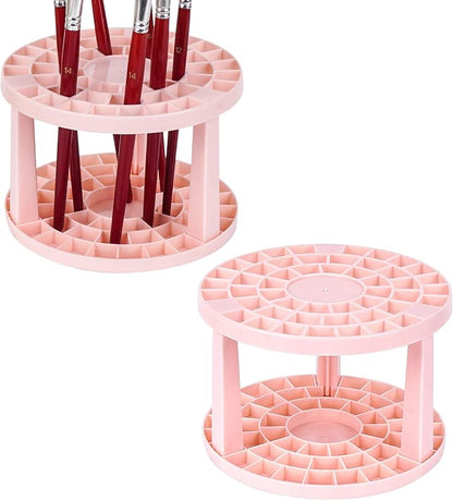 Round 50 Hole Paint Brush Holder and Organizer, Makeup Cosmetic Brushes, Pencils, Pens, Markers, Art Tools, Desk Stand (Pink)
