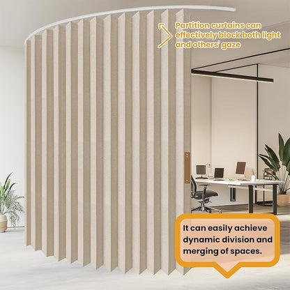 ILRON Accordion Folding Room Partition with Ceiling Track - Retractable Room Divider Curtain, Effortless Setup(Beige 100" W x 108" L-Pack of 1)
