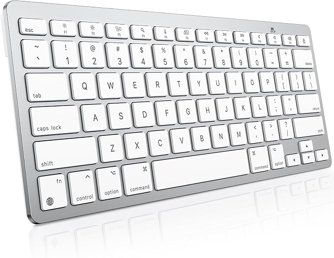 OMOTON Wireless Keyboard for Mac, Bluetooth Keyboard for Mac - No Number Pad, Compact Travel Design for Coffee Shop, Home Office, macOS Function Keys, Compatible with MacBook Pro/Air/iMac, Silverwhite