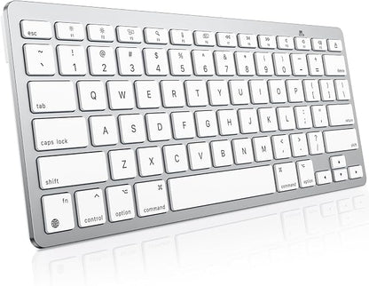 OMOTON Wireless Keyboard for Mac, Bluetooth Keyboard for Mac - No Number Pad, Compact Travel Design for Coffee Shop, Home Office, macOS Function Keys, Compatible with MacBook Pro/Air/iMac, Silverwhite
