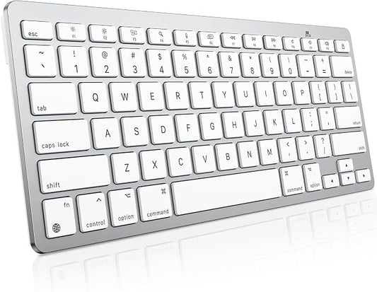 OMOTON Wireless Keyboard for Mac, Bluetooth Keyboard for Mac - No Number Pad, Compact Travel Design for Coffee Shop, Home Office, macOS Function Keys, Compatible with MacBook Pro/Air/iMac, Silverwhite