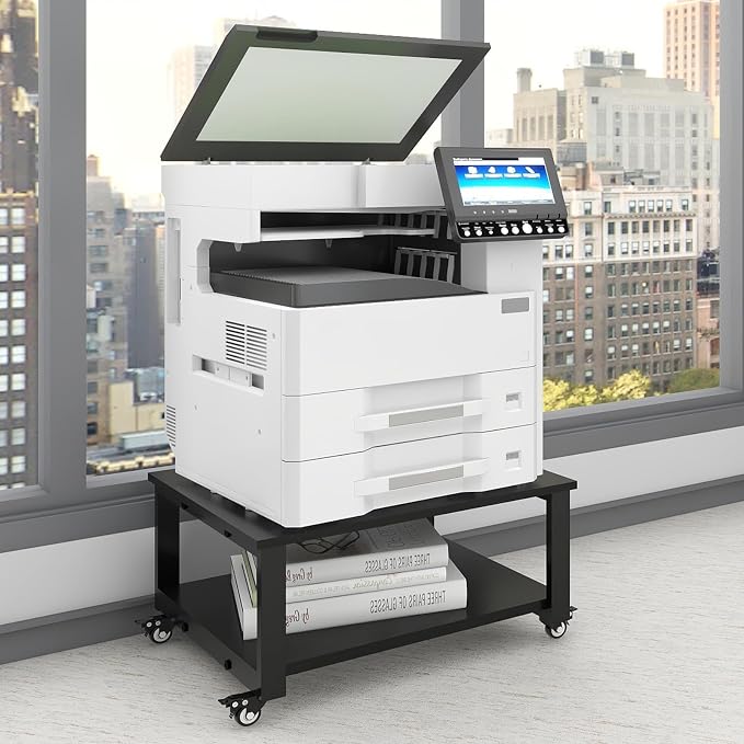 Natwind 2 Tier Laser Printer Stand,23.6''x23.6'' Large Printer Table,Copier Stand with Wheels, Heavy Duty Rolling Printer Cart with Paper Storage Shelf for Home Office (Black)