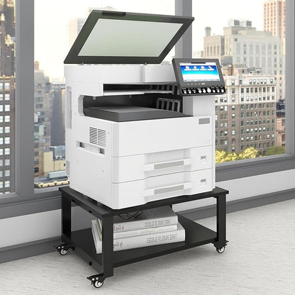 Natwind 2 Tier Laser Printer Stand,23.6''x23.6'' Large Printer Table,Copier Stand with Wheels, Heavy Duty Rolling Printer Cart with Paper Storage Shelf for Home Office (Black)