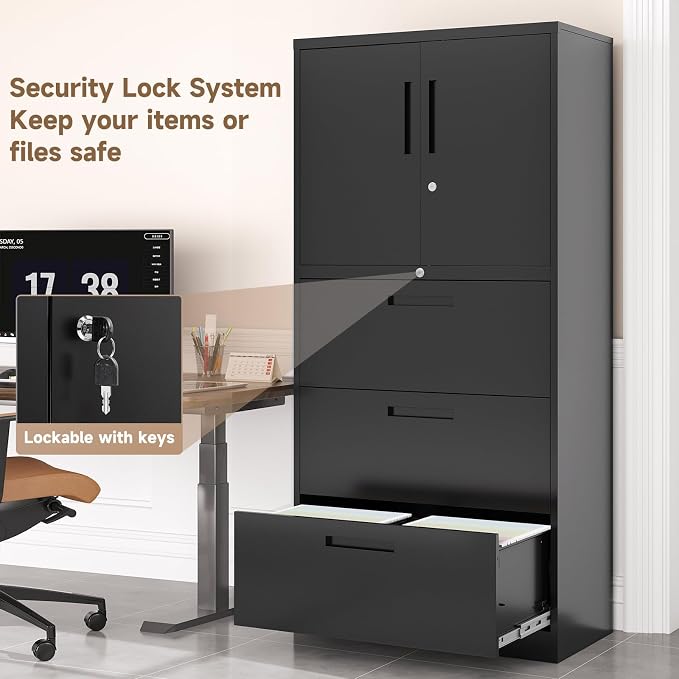Metal File Cabinets, Lateral Filing Cabinet with 3 Drawers, 65" H File Caninet for Home Office, Office Storage Caninets with Adjustable Shelves for Letter/Legal / A4 - Assembly Required