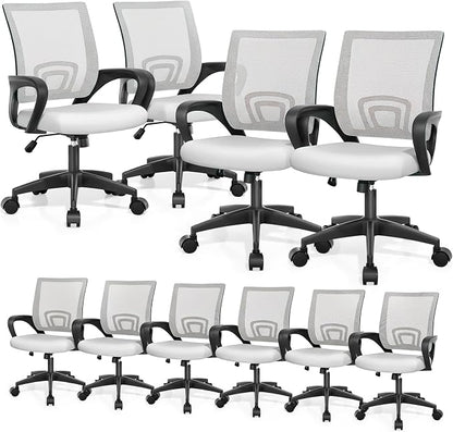 Magshion Ergonomic Office Chair 10 Pack, Mid-Back Mesh Desk Chair, Adjustable Swivel Computer Chair with Lumbar Support & Breathable Backrest for Gaming, Work, Study, 300 Lbs Capacity, White