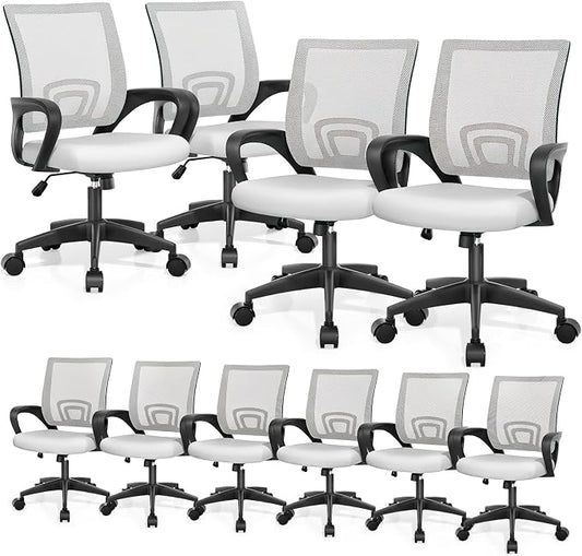 Magshion Ergonomic Office Chair 10 Pack, Mid-Back Mesh Desk Chair, Adjustable Swivel Computer Chair with Lumbar Support & Breathable Backrest for Gaming, Work, Study, 300 Lbs Capacity, White