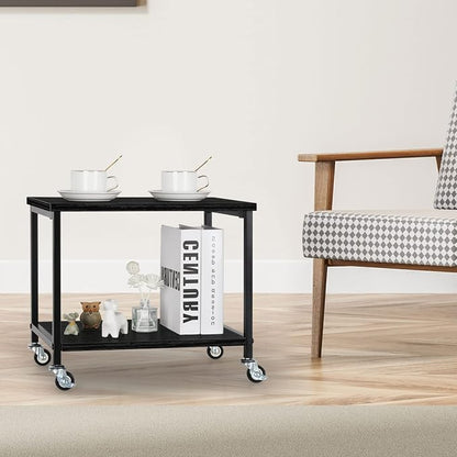 CADUKE Black Printer Stand, Under Desk Printer Table with Wheels, Mobile Printer Shelf 2 Tier Rolling Printer Cart for Home Desktop Organizer Shelf for Printer Fax Scanner Stand Rack Wood