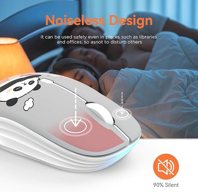 FMOUSE Cute Wireless Mouse, Bluetooth 2.4GHz Dual Mode with USB Receiver, Silent Click, AA Battery Powered, for Work Office Students, Compatible with Laptop Mac iPad PC (Slack Off Panda)